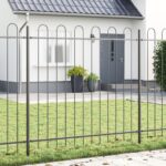 vidaXL Záhradný plot s oblúkovým vrchom, šedý, 8,5x1,5 m, oceľ