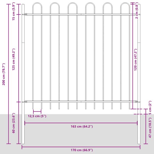 3334097_7.jpg vidaXL Záhradný plot s oblúkovým vrchom, šedý, 8,5x1,5 m, oceľ – Obrázok 7