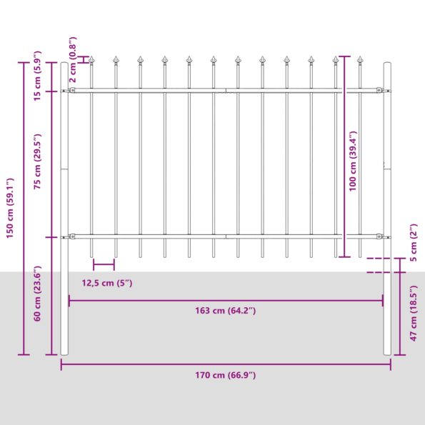 3334100_6.jpg vidaXL Záhradný plot s hrotmi, biela farba, 8,5x1 m, oceľ – Obrázok 6