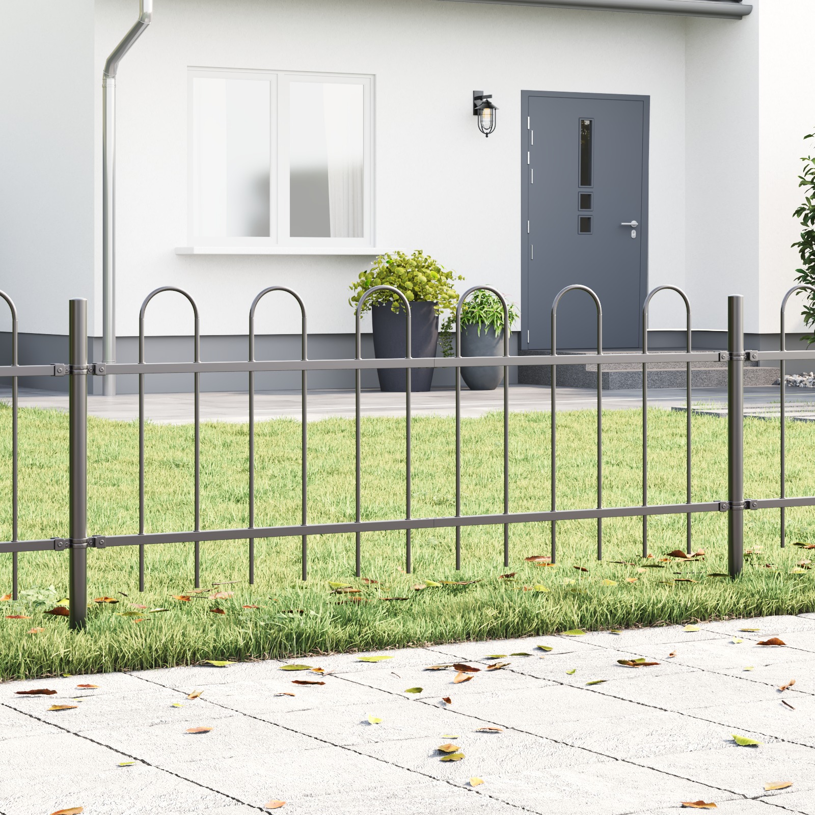 3334113_1.jpg vidaXL Záhradný plot 6 pcs Sivá 10,2 x 0,6 m Práškovaná oceľ – Obrázok 1