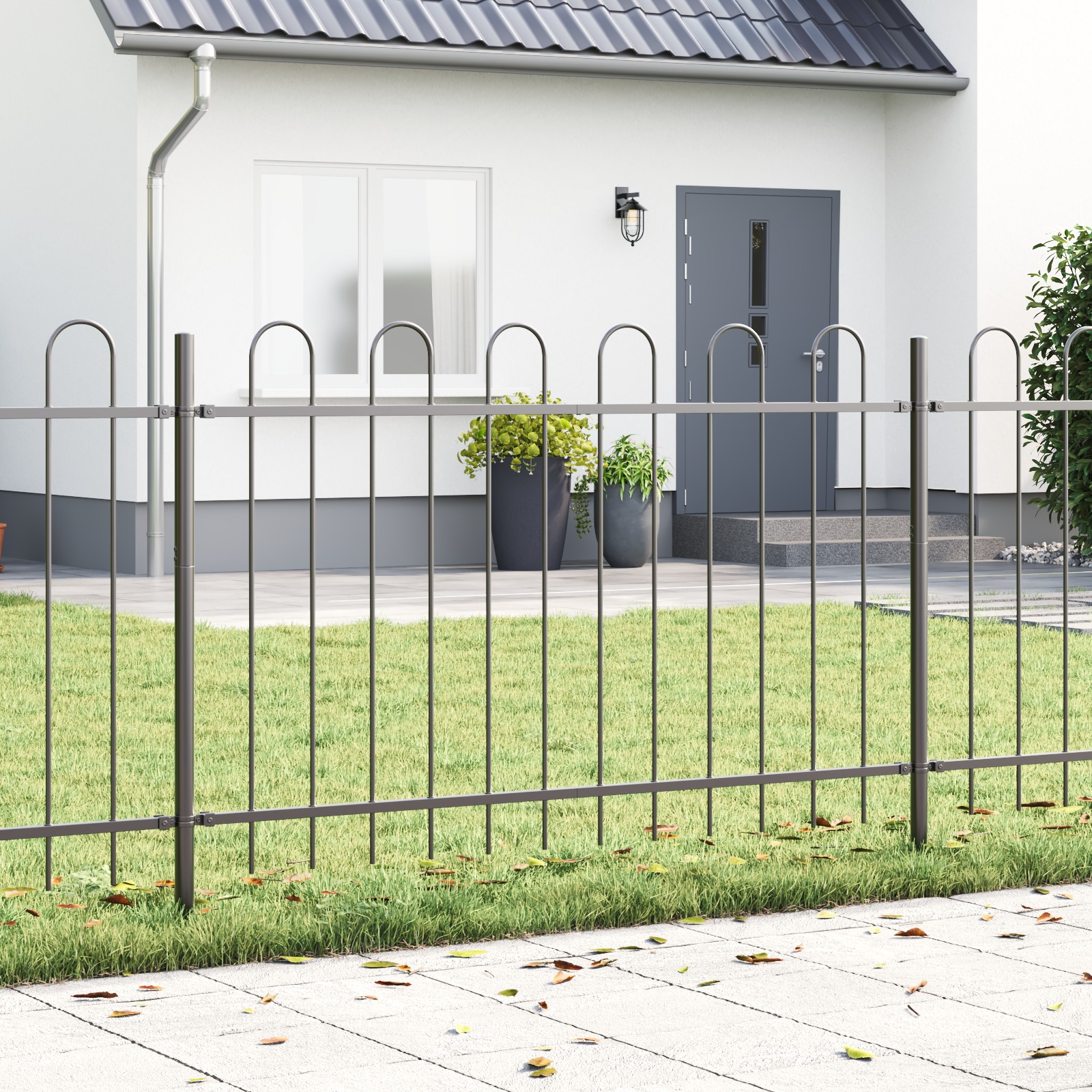 3334115_1.jpg vidaXL Záhradný plot 6 pcs Sivá 10,2 x 1 m Práškovaná oceľ – Obrázok 1