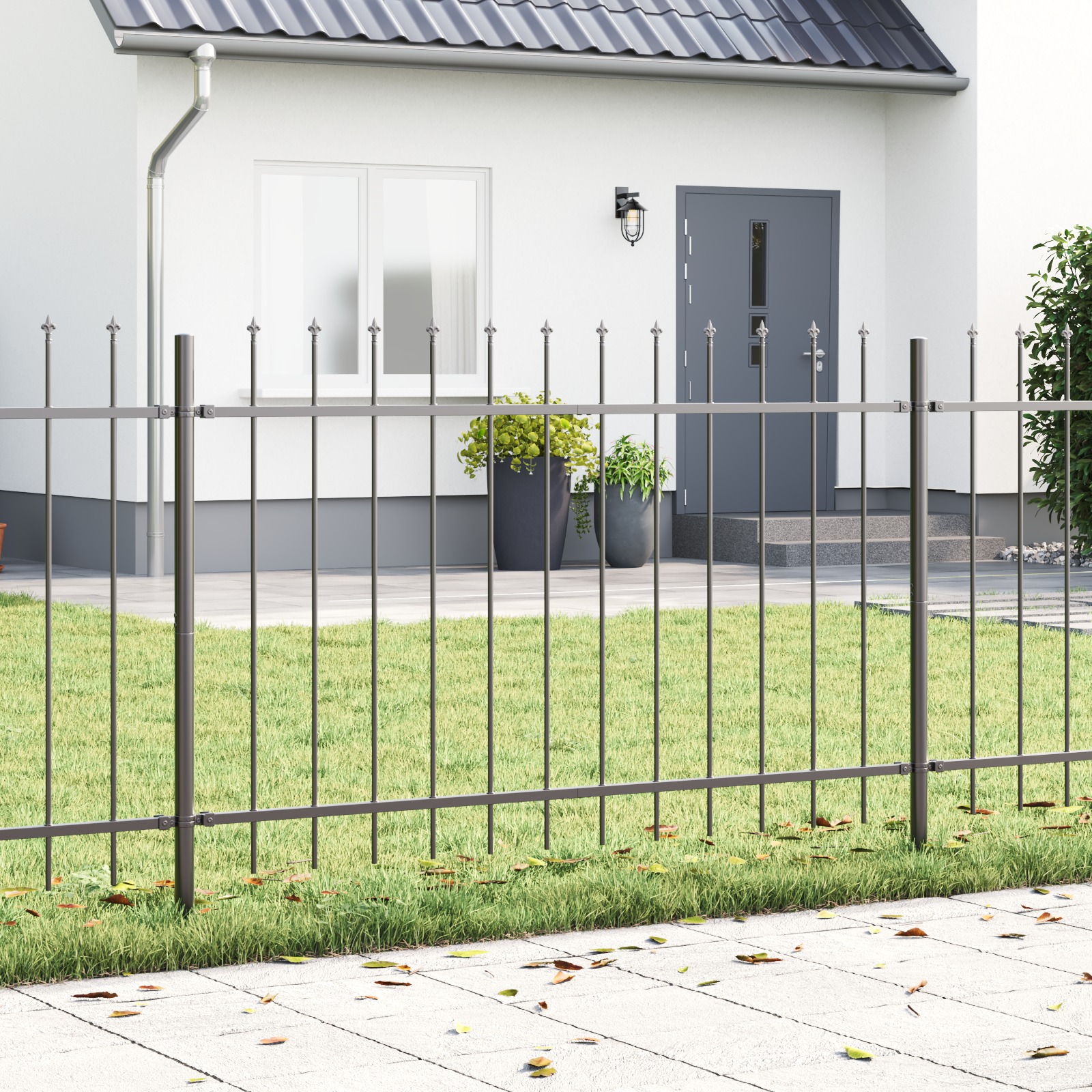 3334171_1.jpg vidaXL Záhradný plot 9 pcs Sivá 15,3 x 1,2 m Práškovaná oceľ – Obrázok 1