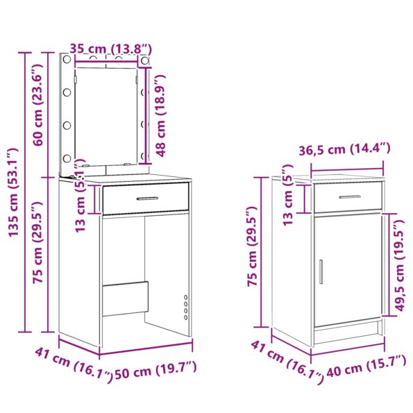 vidaXL 3-dielna súprava toaletného stolíka s LED bieleho kompozitného dreva – Obrázok 13