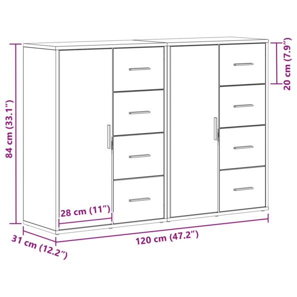 vidaXL Bočný stôl Súprava 2 Čierny dub Drevo, Kovové úchyty Stredný – Obrázok 12