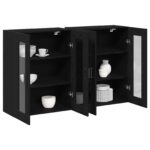 vidaXL Nástenný kabinet Set 2 Čierny dub Kompozitné drevo, Sklo – Obrázok 3