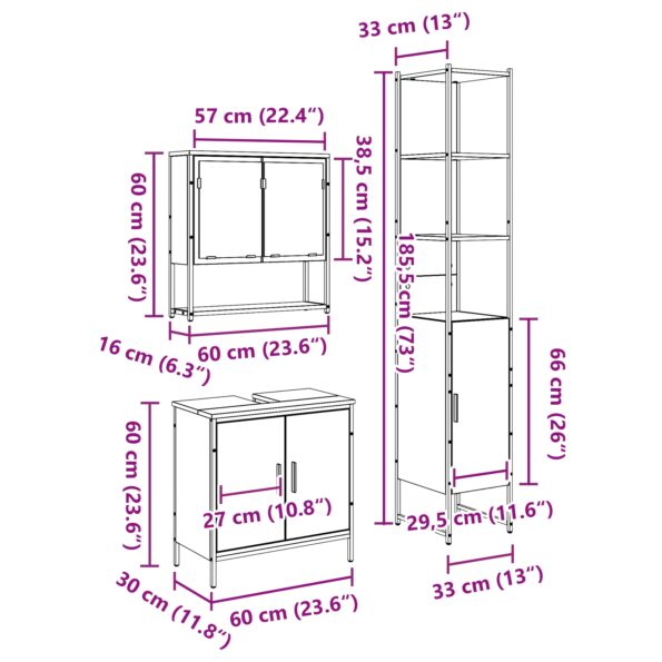 vidaXL Set kúpeľňového nábytku 3 kusy Staré drevo inžinierované drevo – Obrázok 10