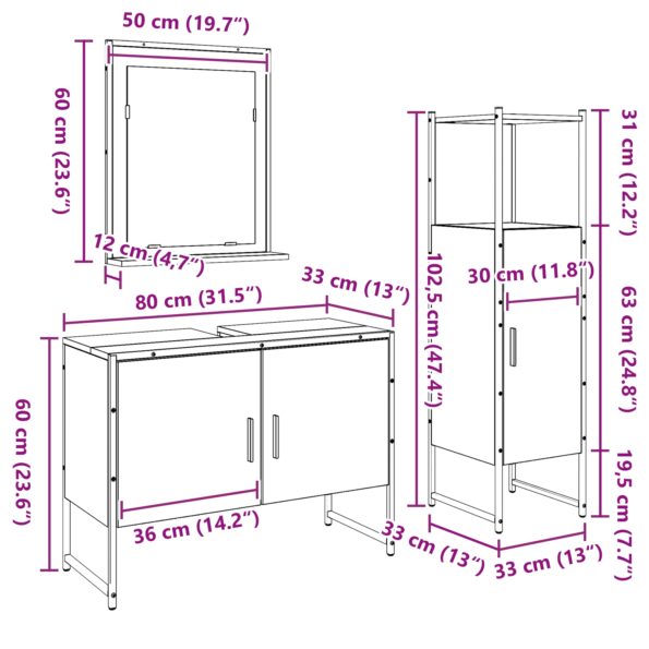 vidaXL 3-dielna súprava kúpeľňového nábytku staré drevo inžinierske drevo – Obrázok 10