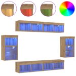 vidaXL 8-dielna TV nástenná jednotka s LED a povrchom z prírodného duba – Obrázok 4