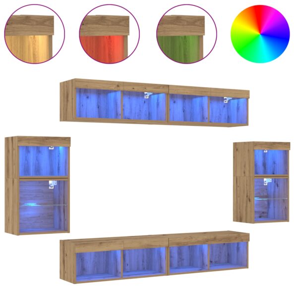 vidaXL 8-dielna TV nástenná jednotka s LED a povrchom z prírodného duba – Obrázok 4