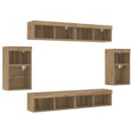 vidaXL 8-dielna TV nástenná jednotka s LED a povrchom z prírodného duba – Obrázok 8