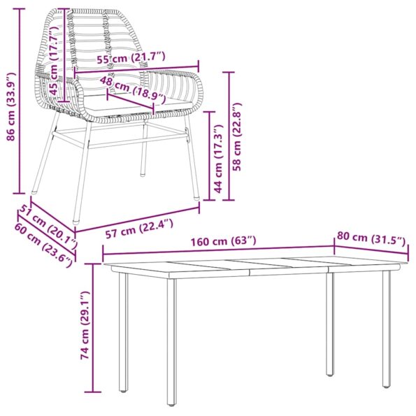 vidaXL 5-dielna záhradná súprava a vankúše hnedá polyratan a sklo – Obrázok 10