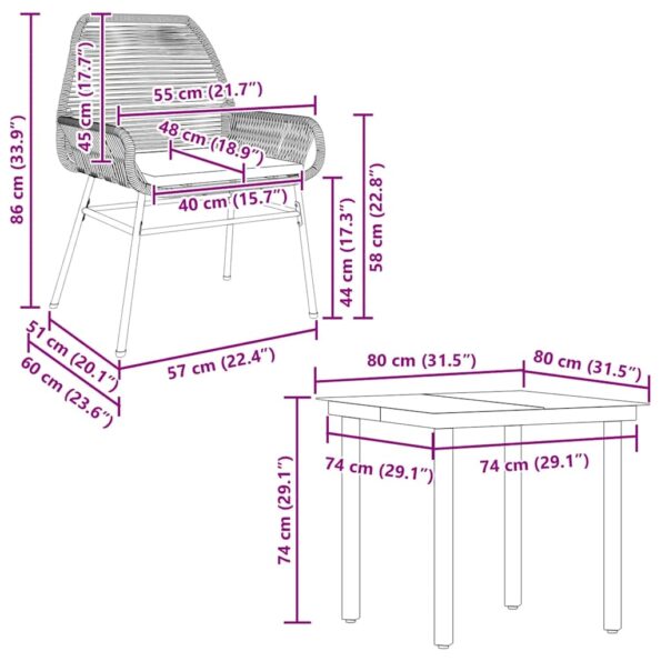 vidaXL 5-dielna záhradná jedálenská súprava+podložky, čierna polyratan – Obrázok 10
