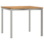 3-dielny záhradný jedálenský set vidaXL z masívneho akáciového dreva, Vonkajší jedálenský stôl vidaXL 90x90x74.5 cm z masívneho akáciového dreva, Súprava stohovateľných záhradných stoličiek vidaXL 2 kusy z masívneho akáciového dreva a ocele – Obrázok 5