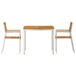 3-dielny záhradný jedálenský set vidaXL z masívneho akáciového dreva, Vonkajší jedálenský stôl vidaXL 90x90x74.5 cm z masívneho akáciového dreva, Súprava stohovateľných záhradných stoličiek vidaXL 2 kusy z masívneho akáciového dreva a ocele – Obrázok 7