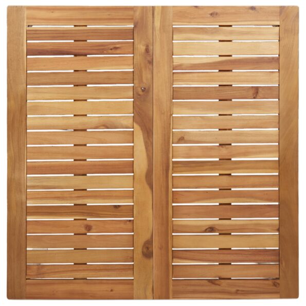 3-dielny záhradný jedálenský set vidaXL z masívneho akáciového dreva, Vonkajší jedálenský stôl vidaXL 90x90x74.5 cm z masívneho akáciového dreva, Súprava stohovateľných záhradných stoličiek vidaXL 2 kusy z masívneho akáciového dreva a ocele – Obrázok 8