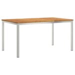 Súprava na večeru vidaXL 5-dielna z masívnej akácie, Vonkajší stôl vidaXL 150x90x75 cm z masívnej akácie, Stohovateľné záhradné stoličky 4 ks z masívnej akácie a ocele – Obrázok 5