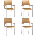 Súprava na večeru vidaXL 5-dielna z masívnej akácie, Vonkajší stôl vidaXL 150x90x75 cm z masívnej akácie, Stohovateľné záhradné stoličky 4 ks z masívnej akácie a ocele – Obrázok 6