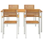 Súprava na večeru vidaXL 5-dielna z masívnej akácie, Vonkajší stôl vidaXL 150x90x75 cm z masívnej akácie, Stohovateľné záhradné stoličky 4 ks z masívnej akácie a ocele – Obrázok 7