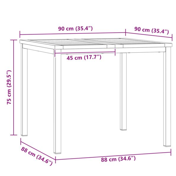 3334806_12.jpg 5-dielna súprava na jedenie do záhrady vidaXL z pevného akáciového dreva, Vonkajší jedálenský stôl vidaXL 90x90x74.5 cm z pevného akáciového dreva – Obrázok 12