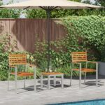 Záhradný jedálenský set vidaXL 3 kusy z masívneho teakového dreva, Záhradné stoličky vidaXL stohovateľné 2 ks z masívneho teakového dreva a ocele