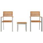 Záhradný jedálenský set vidaXL 3 kusy z masívneho teakového dreva, Záhradné stoličky vidaXL stohovateľné 2 ks z masívneho teakového dreva a ocele – Obrázok 7