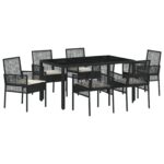 vidaXL Záhradný jedálenský set 7 pcs Čierna polyratan – Obrázok 2