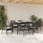 vidaXL Záhradný jedálenský set 7 pcs Čierna polyratan – Obrázok 4
