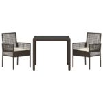 vidaXL 3-dielna záhradná jedálenská súprava s vankúšmi hnedá poly ratan – Obrázok 7