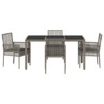 vidaXL 5-dielna záhradná jedálenská súprava s vankúšmi šedý poly ratan – Obrázok 7