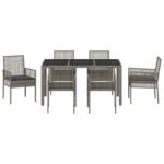 vidaXL 7 dielna záhradná jedálenská súprava s vankúšmi sivá poly ratan – Obrázok 7