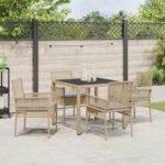 vidaXL 5-dielna záhradná jedálenská súprava s vankúšmi béžová poly ratan – Obrázok 4