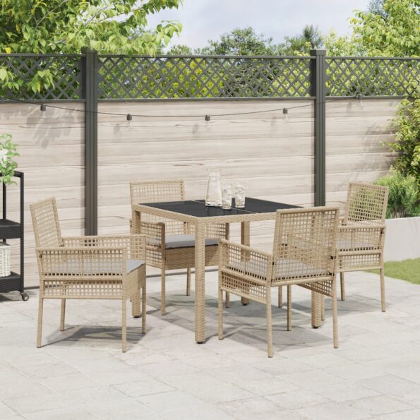 vidaXL 5-dielna záhradná jedálenská súprava s vankúšmi béžová poly ratan – Obrázok 4