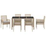 vidaXL 7-dielny záhradný jedálenský set s vankúšmi béžový poly ratan – Obrázok 7