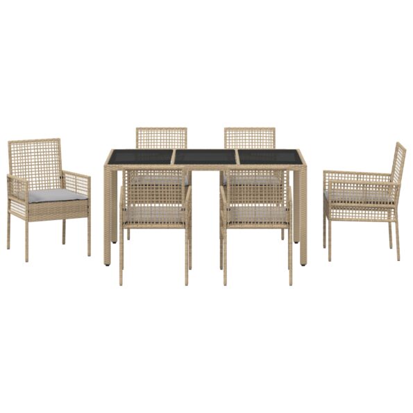 vidaXL 7-dielny záhradný jedálenský set s vankúšmi béžový poly ratan – Obrázok 7