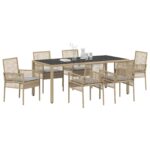 vidaXL Záhradný jedálenský set 7 pcs Béžová polyratan – Obrázok 3