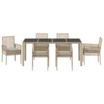 vidaXL Záhradný jedálenský set 7 pcs Béžová polyratan – Obrázok 7