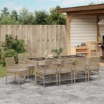 vidaXL 11-dielny záhradný jedálenský set s vankúšmi Béžový Polyratan – Obrázok 4