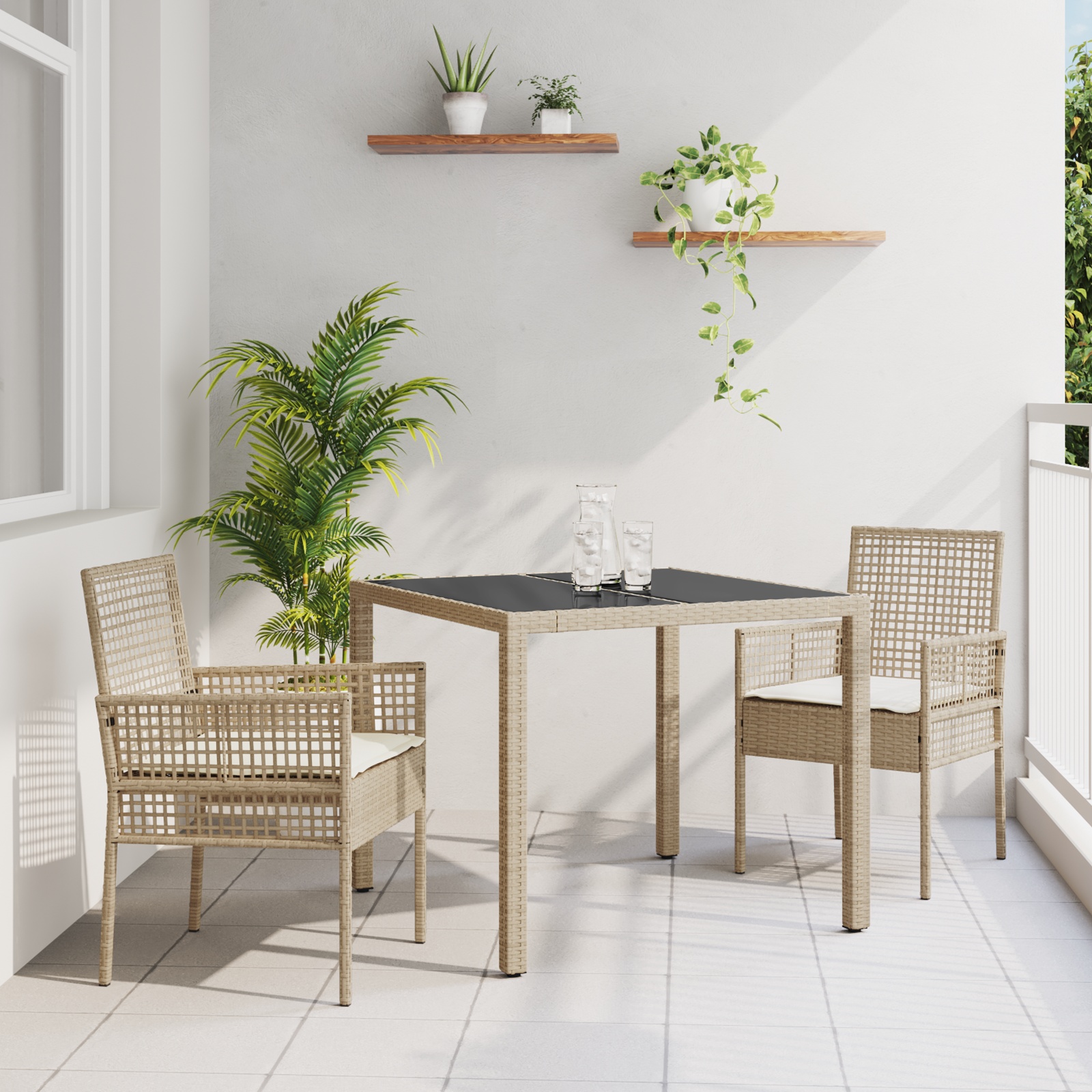 3334887_1.jpg vidaXL Záhradný jedálenský set 3 pcs Béžová polyratan – Obrázok 1