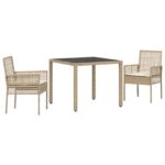 vidaXL Záhradný jedálenský set 3 pcs Béžová polyratan – Obrázok 2