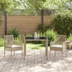vidaXL Záhradný jedálenský set 3 pcs Béžová polyratan – Obrázok 4