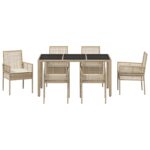 vidaXL 7-dielna záhradná jedálenská súprava s vankúšmi béžová poly ratan – Obrázok 7