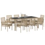 vidaXL Záhradný jedálenský set 9 pcs Béžová polyratan – Obrázok 3