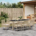 vidaXL Záhradný jedálenský set 9 pcs Béžová polyratan – Obrázok 4