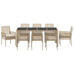 vidaXL Záhradný jedálenský set 9 pcs Béžová polyratan – Obrázok 7