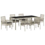 vidaXL Záhradný jedálenský set 7 pcs Svetlosivá polyratan – Obrázok 2