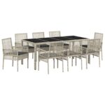 vidaXL Záhradný jedálenský set 9 pcs Svetlosivá polyratan – Obrázok 2