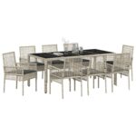 vidaXL Záhradný jedálenský set 9 pcs Svetlosivá polyratan – Obrázok 3