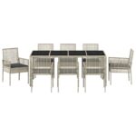 vidaXL Záhradný jedálenský set 9 pcs Svetlosivá polyratan – Obrázok 7