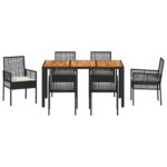 vidaXL 7-dielna záhradná jedálenská súprava s vankúšmi Čierny polyratan – Obrázok 7