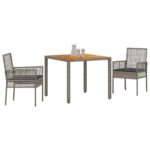vidaXL 3-dielna súprava záhradného jedálenského nábytku s vankúšmi šedého polyratanu – Obrázok 3
